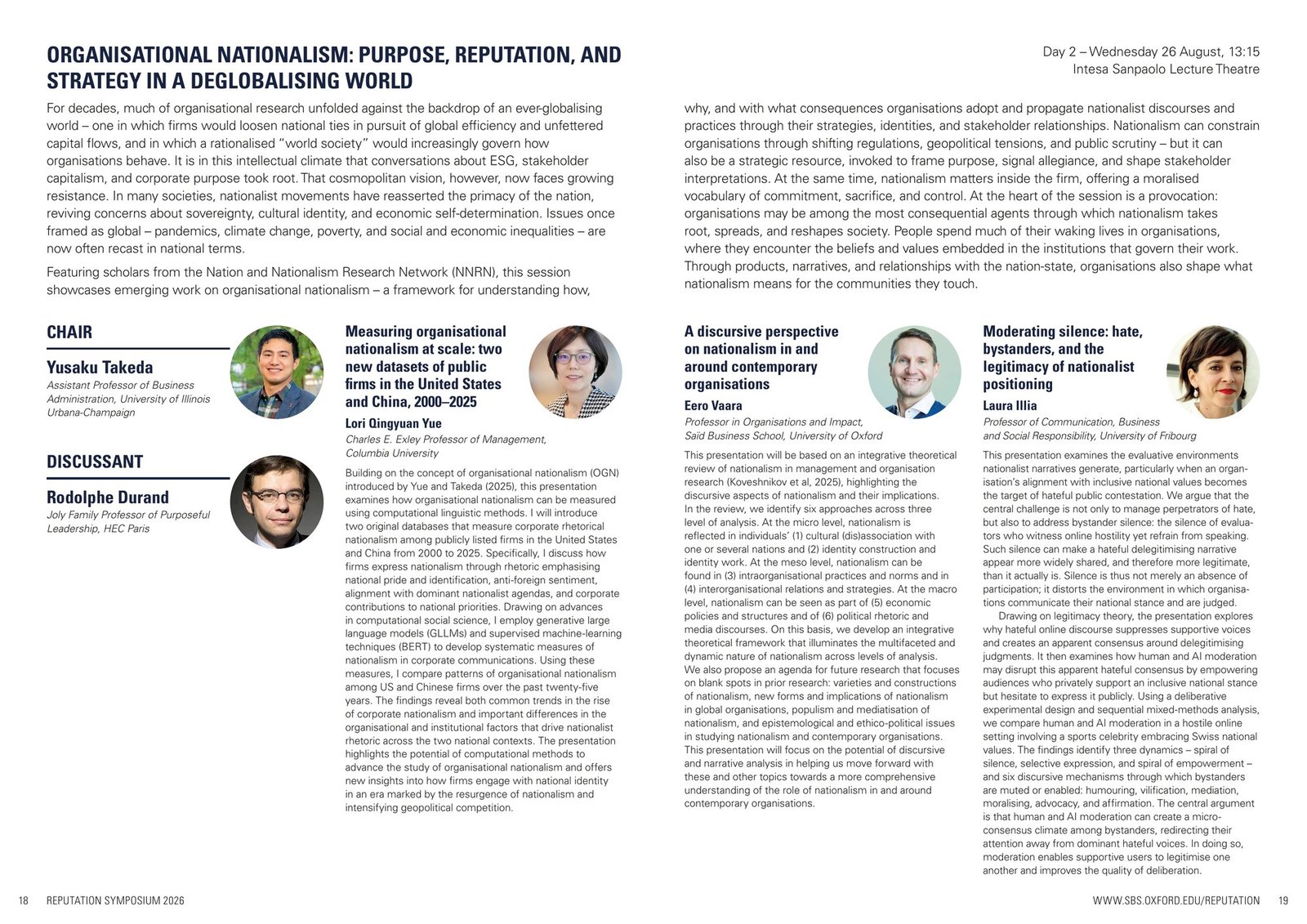 The organisational nationalism session as printed in the Reputation Symposium 2026 programme